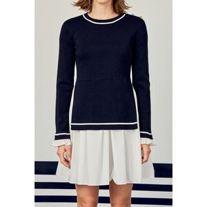 English Factory Navy Knit & Poplin Combo Dress – Size XS